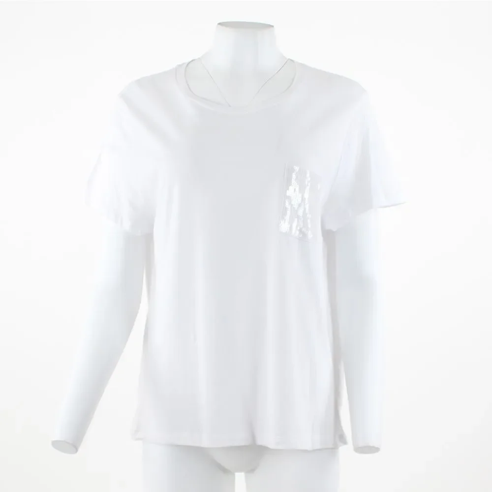 DKNY Short Sleeve Sequin Pocket T-Shirt in White
